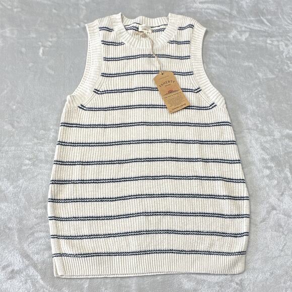 Faherty Tops - Faherty NEW Miramar Sweater Tank Women XS Cream Navy Stripe Linen Blend Nautical
